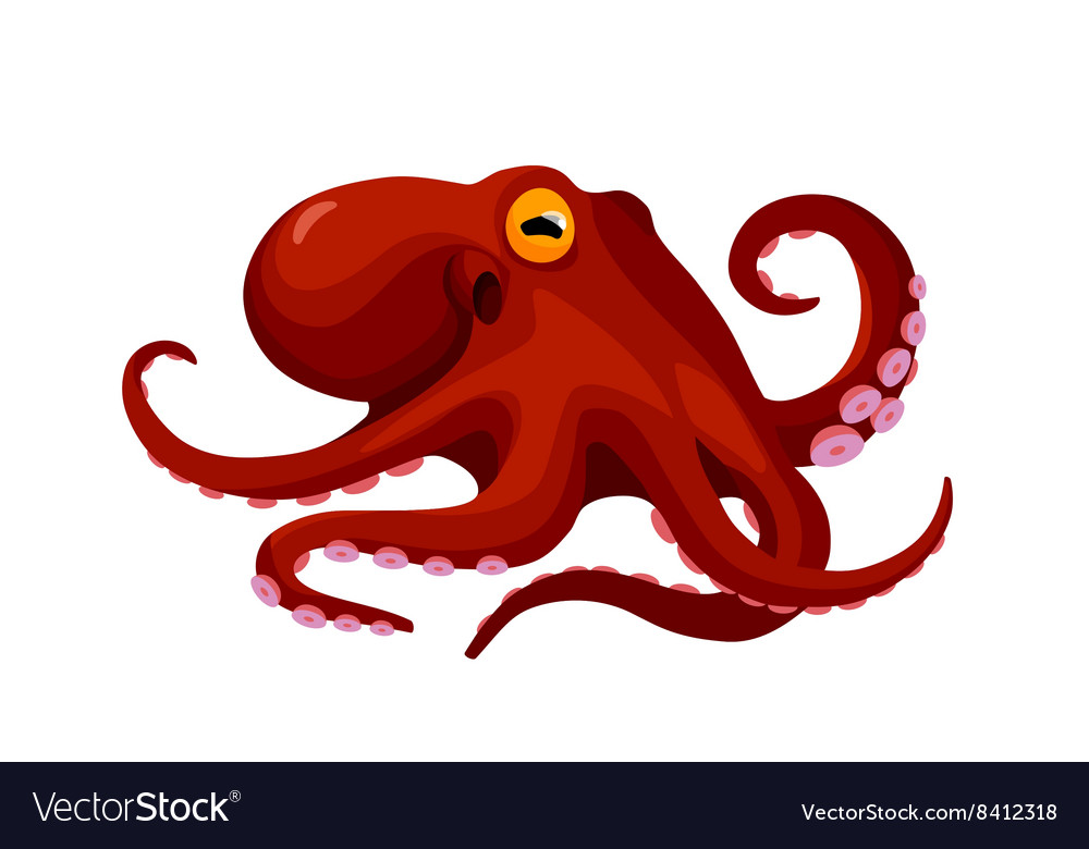 Red cartoon isolated octopus Royalty Free Vector Image