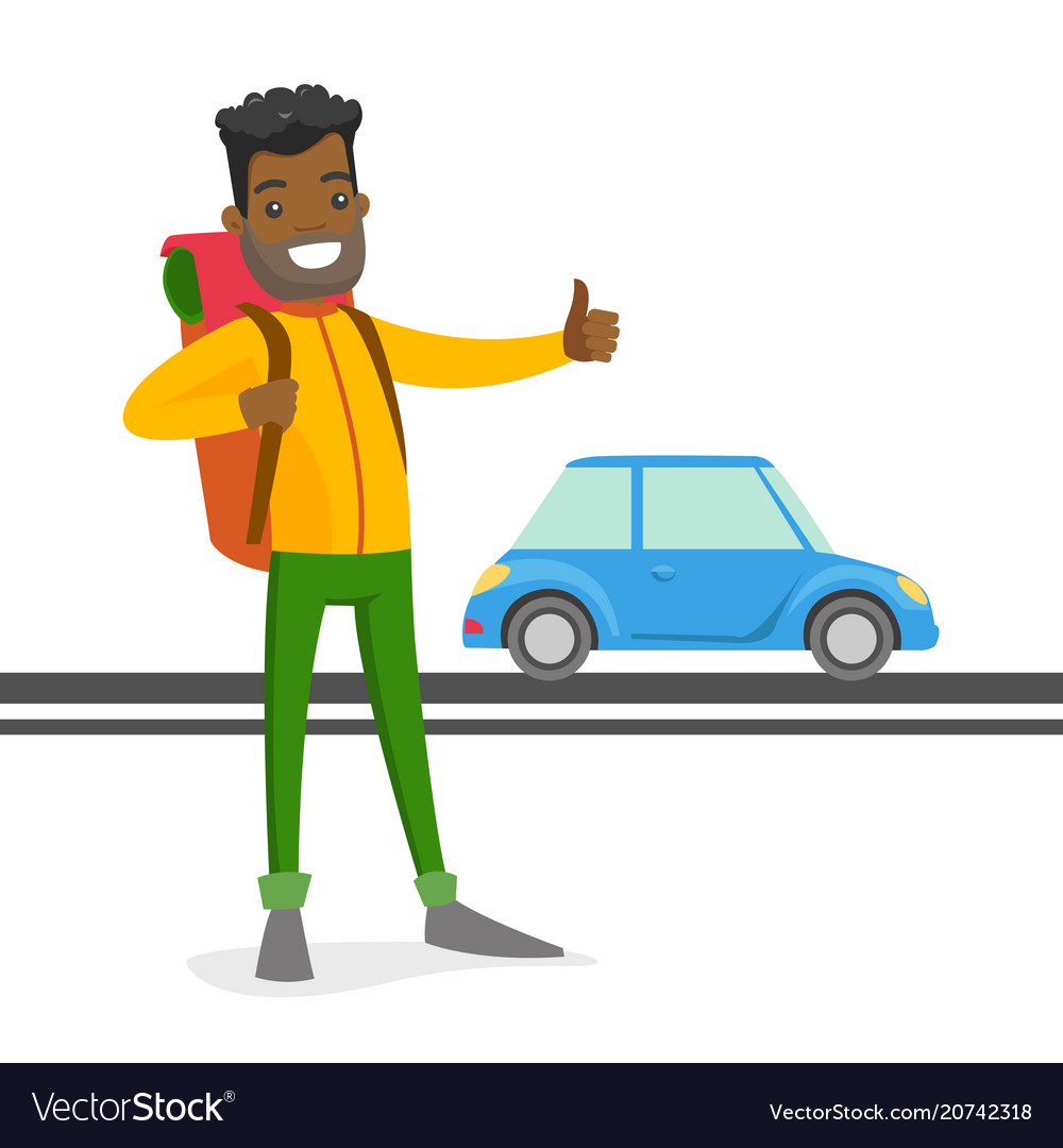 Young black man trying to stop a taxi