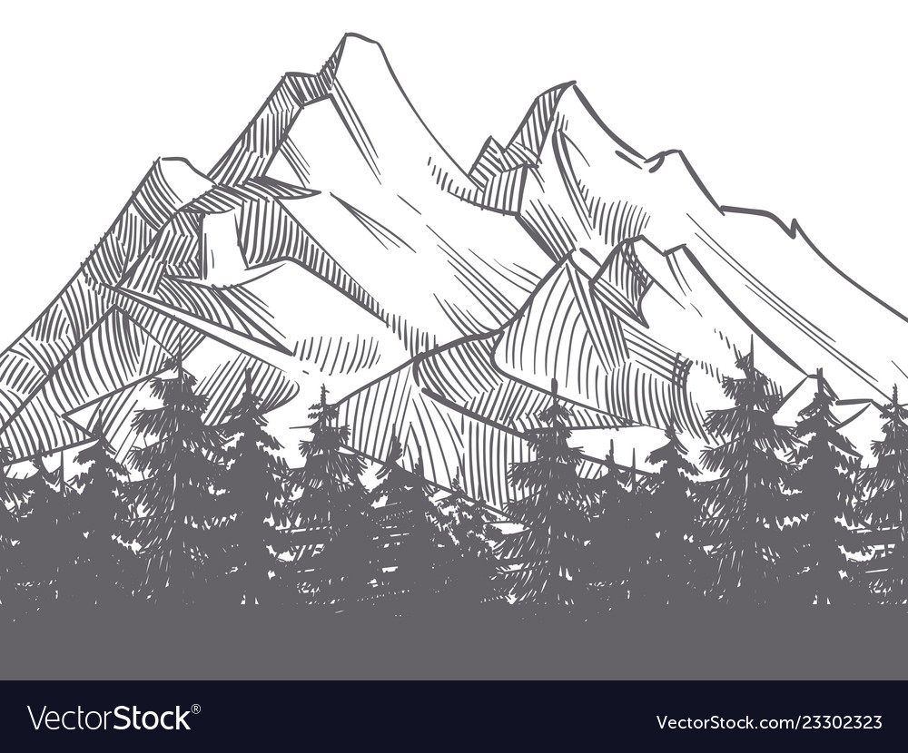 Hand drawn nature landscape with mountains Vector Image
