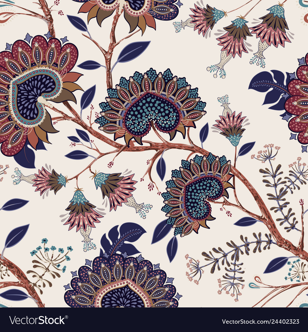 Jacobean seamless pattern flowers background Vector Image