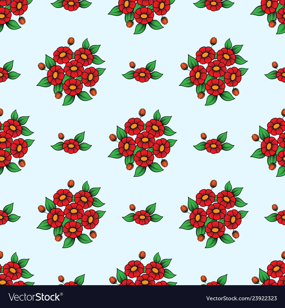 Seamless red flowers wallpaper vector image Seamless red flowers wallpaper