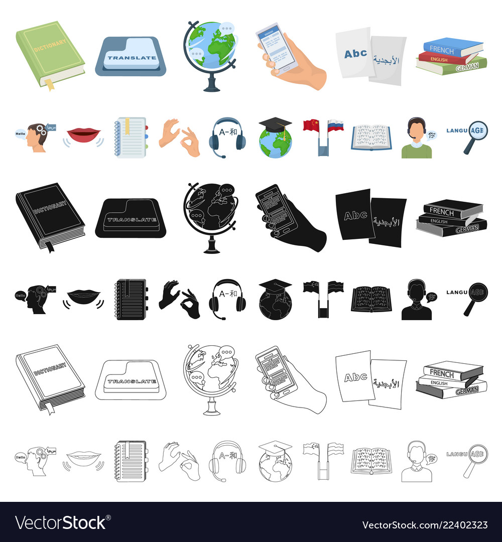 translator and linguist cartoon icons in set vector image