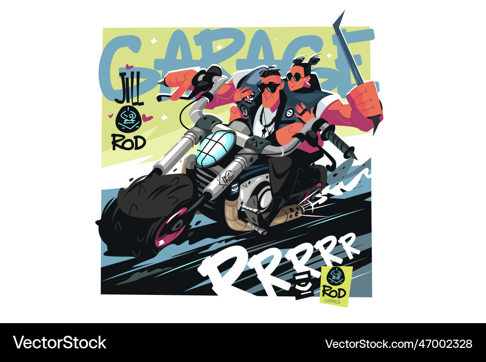 Aggressive biker with crowbar rides motorcycle Vector Image