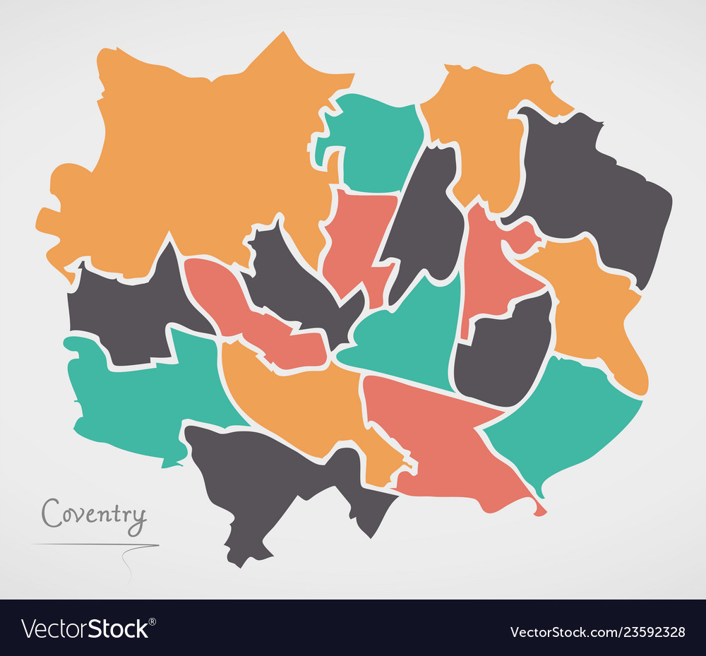 Coventry map with wards and modern round shapes Vector Image