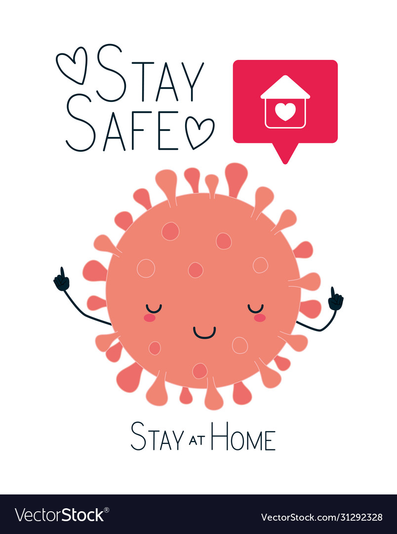 Covid19 19 virus kawaii cartoon and stay safe Vector Image