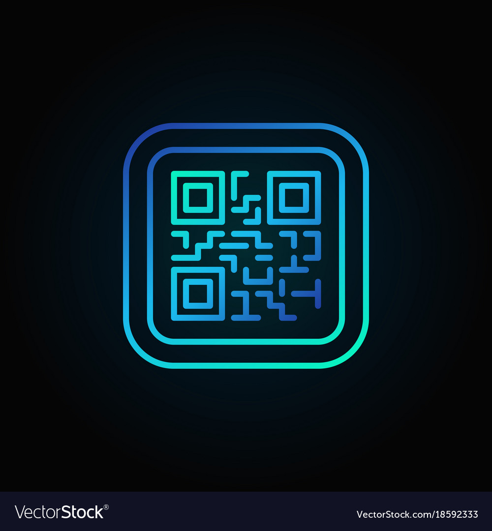 Blue qr code modern linear icon on dark Royalty Free Vector