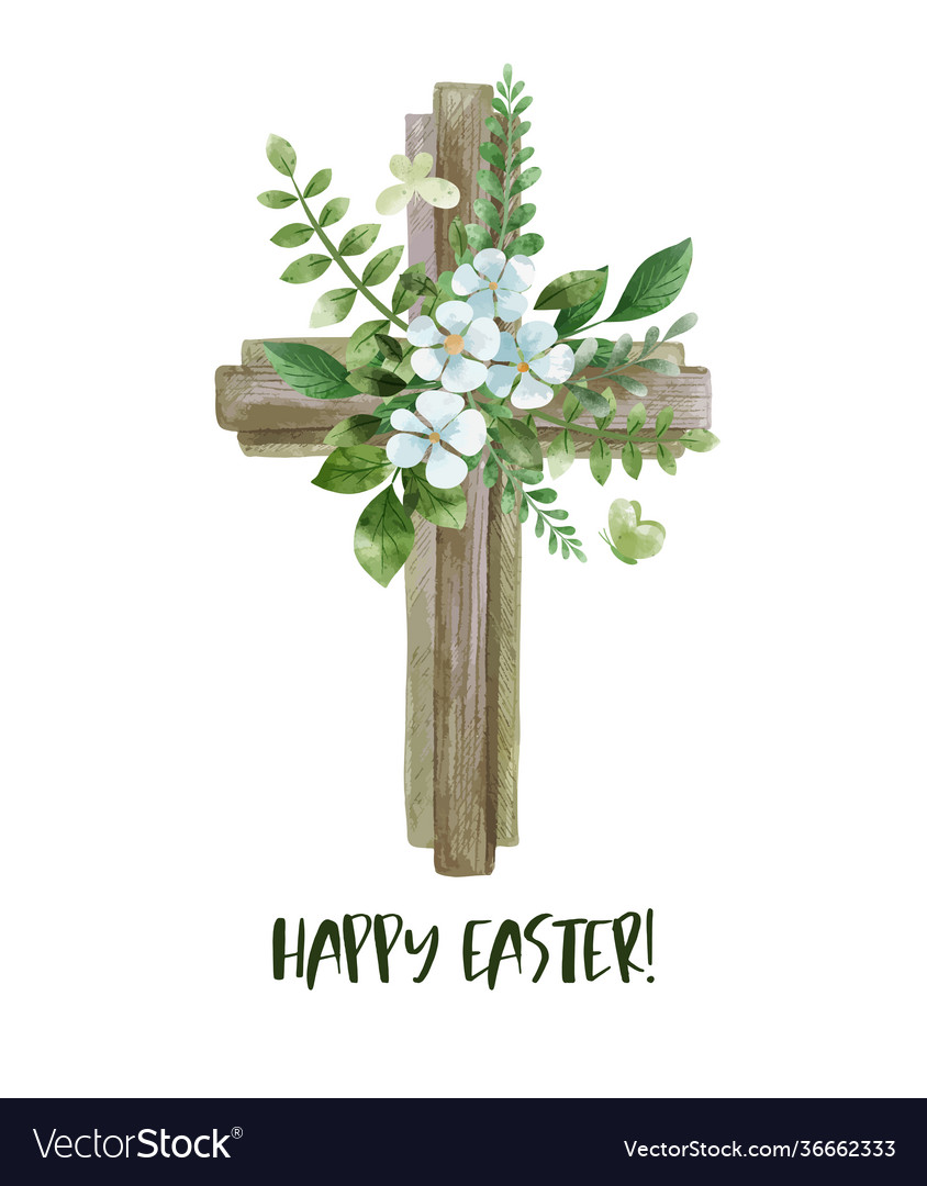 Easter cross with floral decor hand drawn Vector Image