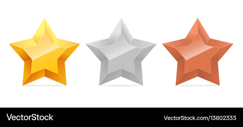 Set 3d gold silver and bronze stars Royalty Free Vector
