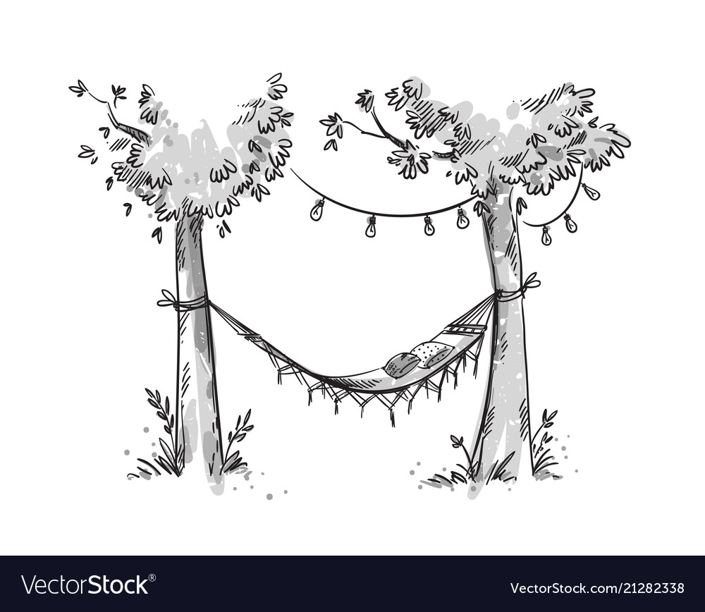 Cosy hammock in a garden sketch Royalty Free Vector Image