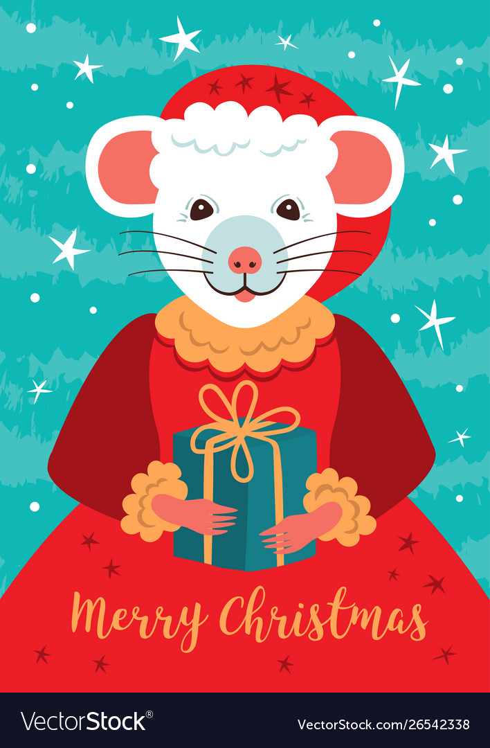 Cute rat character christmas card cartoon mouse Vector Image Cute rat character christmas card cartoon mouse Vector Image