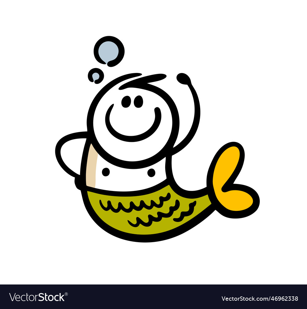 Funny man mermaid underwater inhabitant from Vector Image