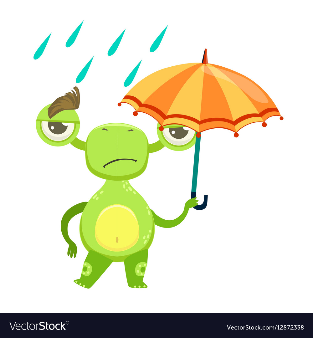 Funny monster sad walking under rain with umbrella Funny monster sad walking under rain with umbrella