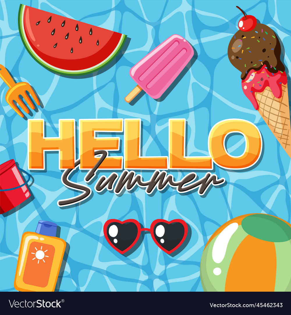 Hello summer poster or banner template Royalty Free Vector