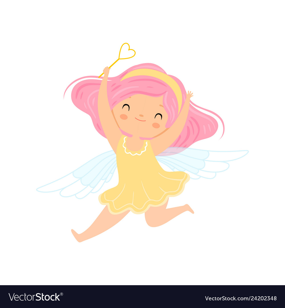 Lovely little winged fairy with pink hair Vector Image