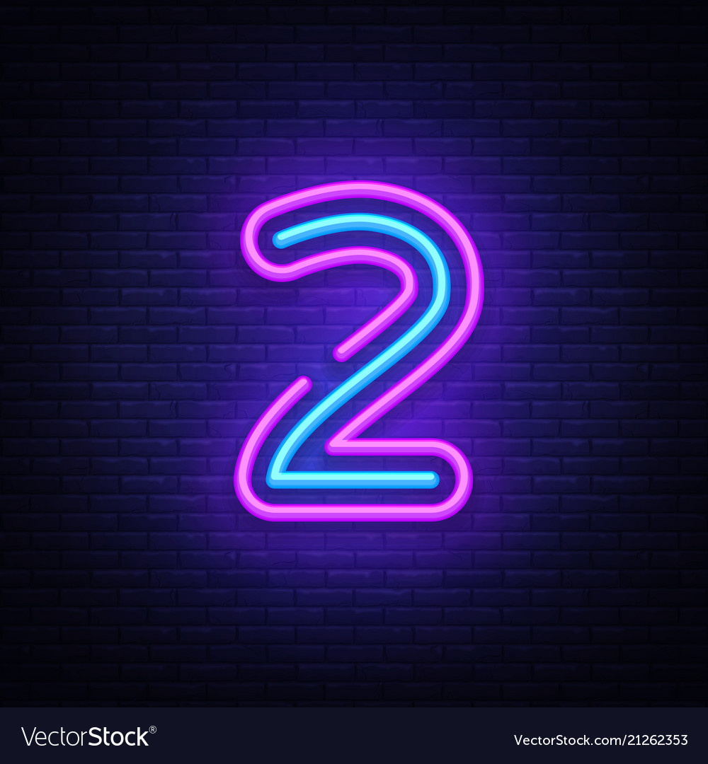 Number two symbol neon sign two Royalty Free Vector Image