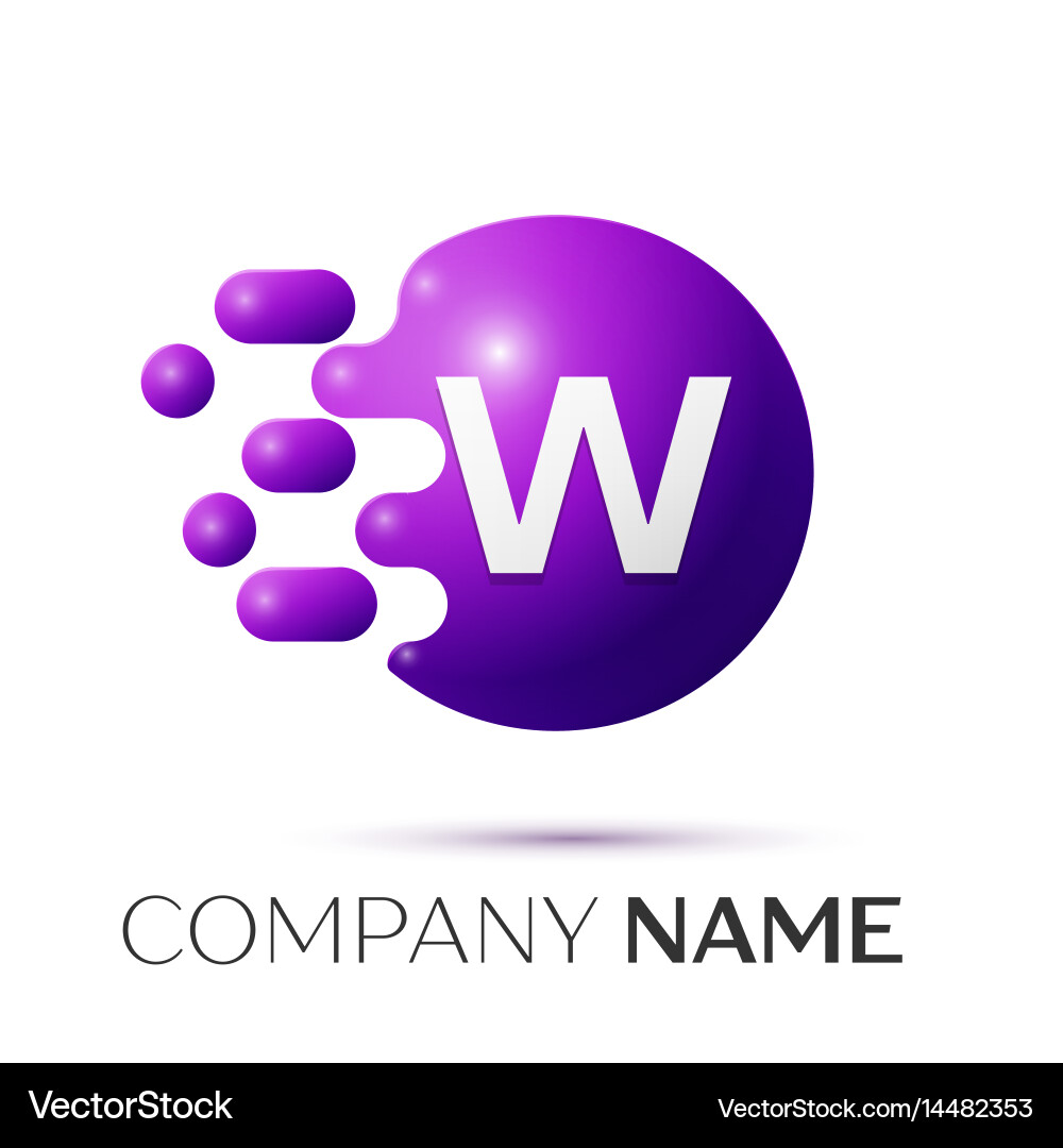 W letter splash logo purple dots circle bubble Vector Image