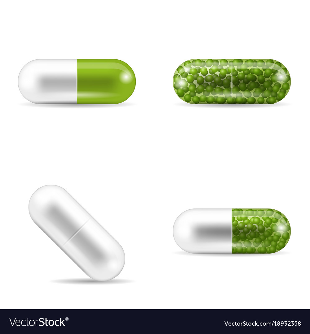 Set of pills in capsule shapes and forms Vector Image