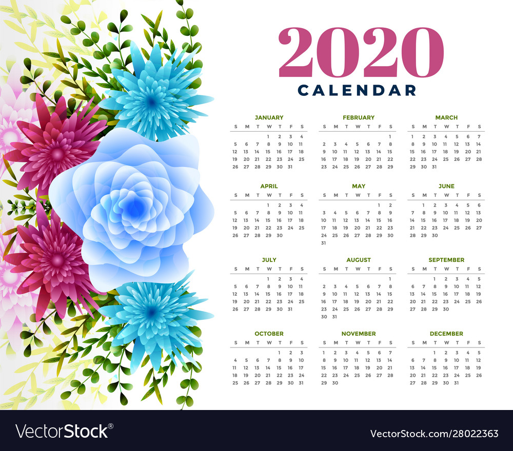 2020 happy new year flower template layout design Vector Image