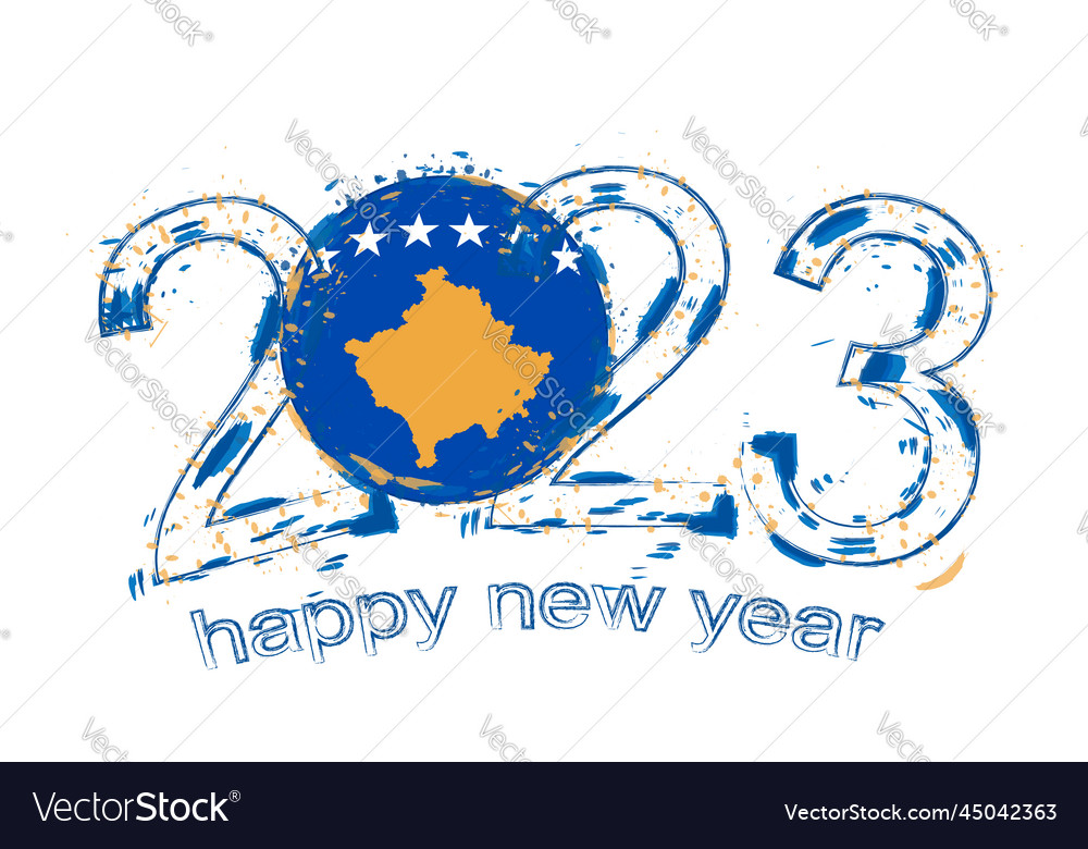 2023 year in grunge style with flag of kosovo Vector Image