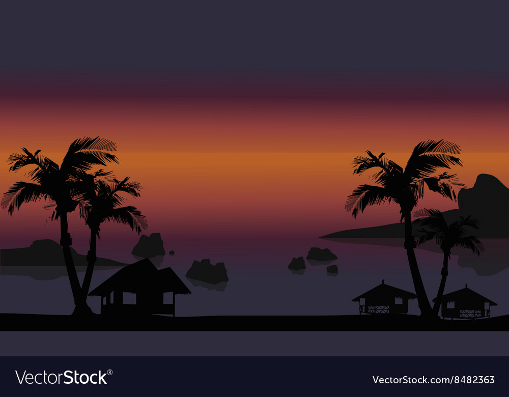 Beautiful beach scenery of silhouette Royalty Free Vector