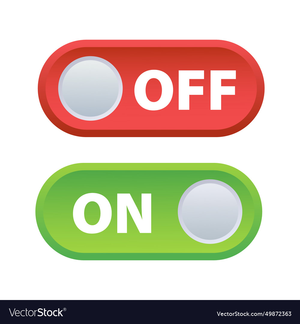 On and off toggle switch buttons in green red Vector Image