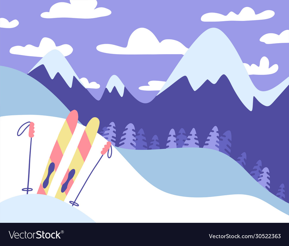 Ski Resort Banner Panoramic Mountains Landscape Vector Image