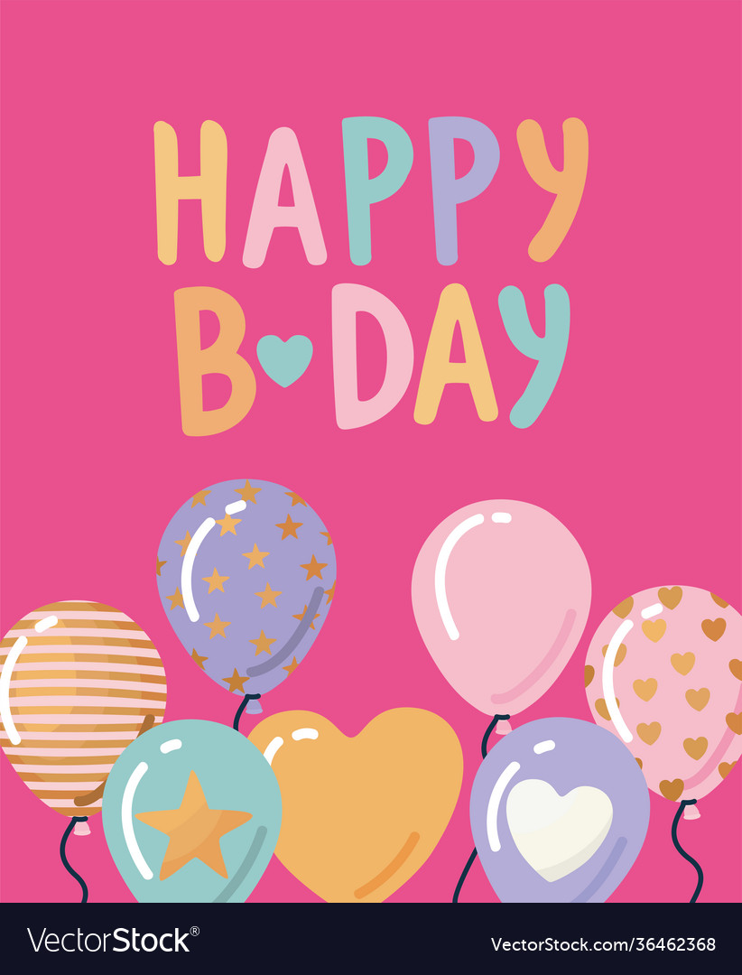 Happy birthday lettering with set cute balloons Vector Image