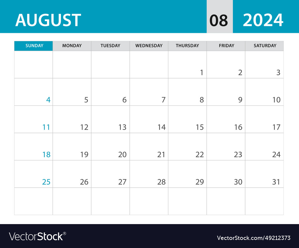 August 2024 template - calendar Royalty Free Vector Image