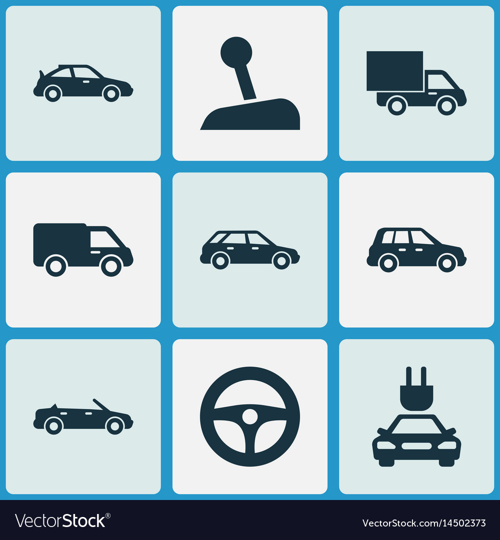 Auto icons set collection of plug crossover Vector Image