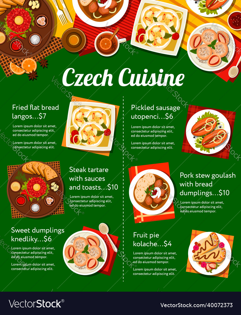 Czech Cuisine Dishes Menu Page Template Royalty Free Vector