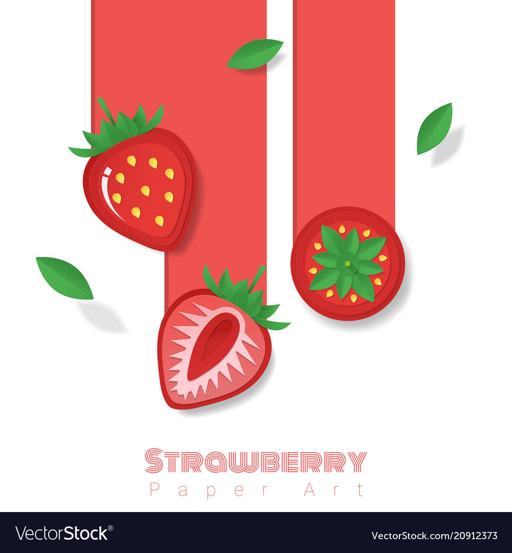 Fresh strawberry fruit background paper art style Vector Image