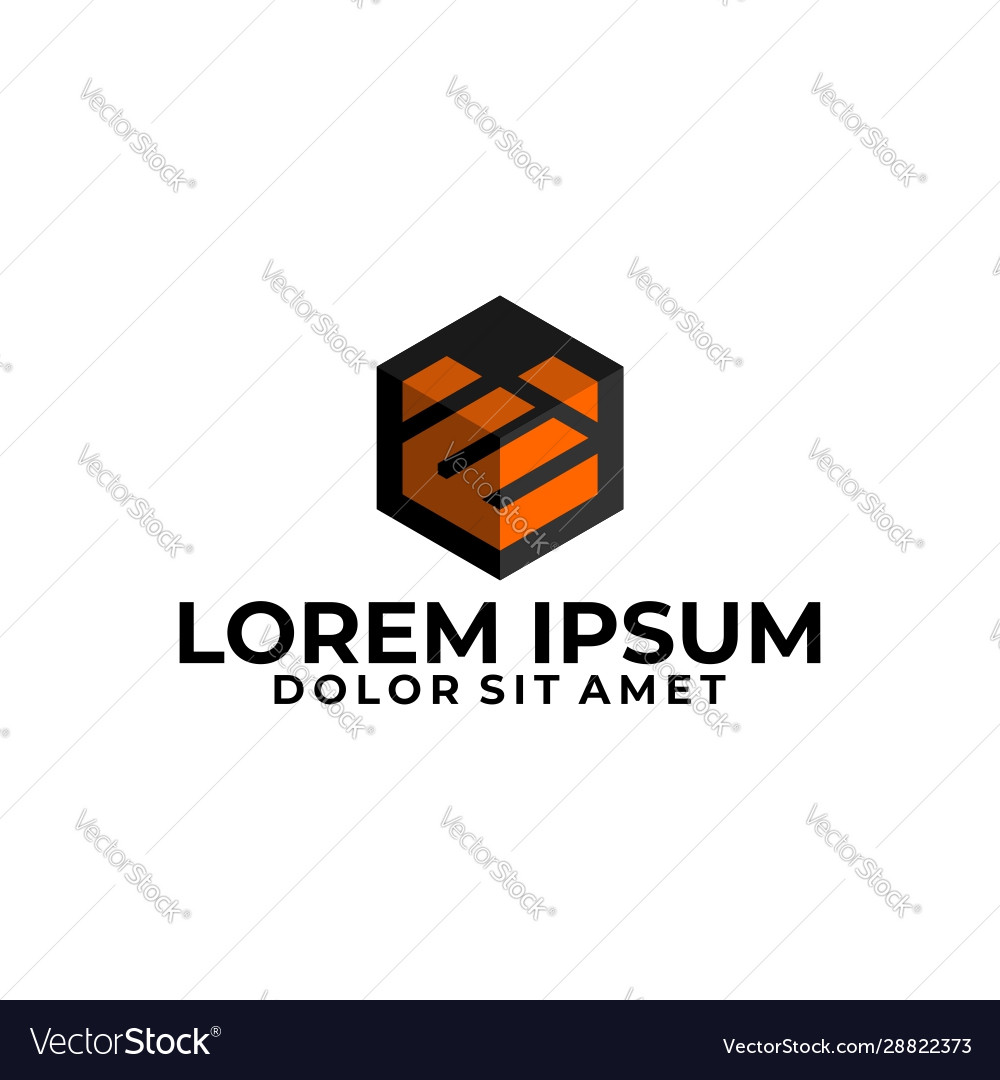 Initial letter e logo template with 3d cube icon