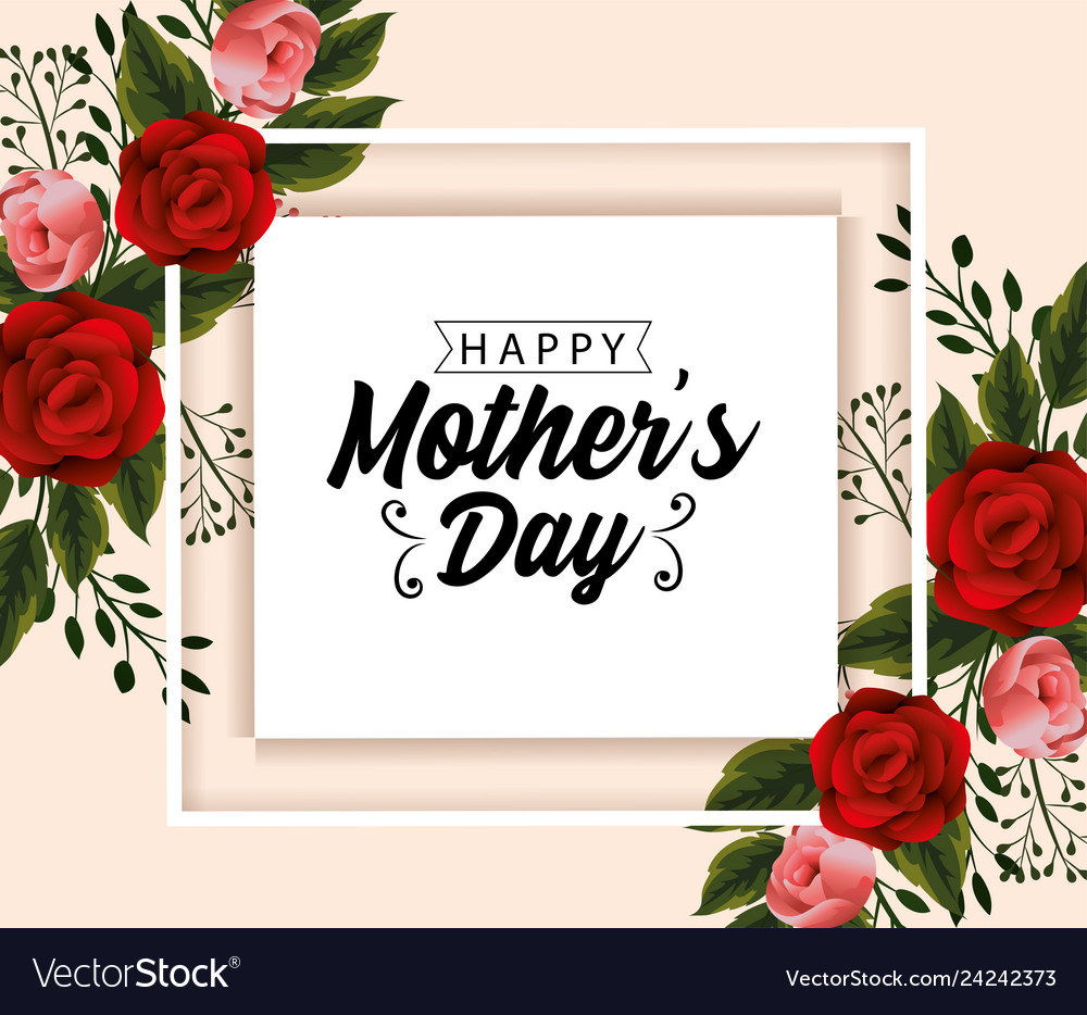 Mothers day card with flowers plants and leaves Vector Image