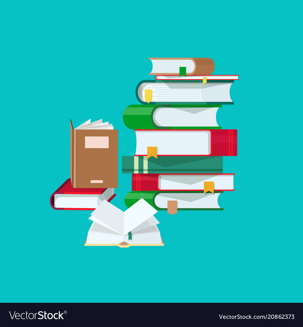 Pile books with colorful covers and bookmarks Vector Image