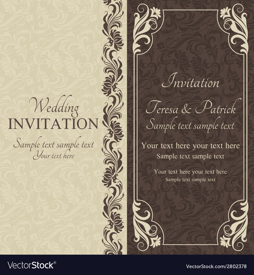 Baroque wedding invitation brown Royalty Free Vector Image