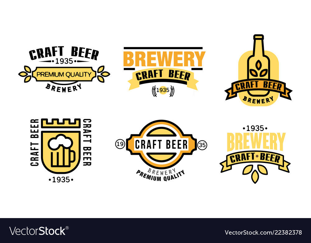 Craft beer premium quality logo set vintage Vector Image