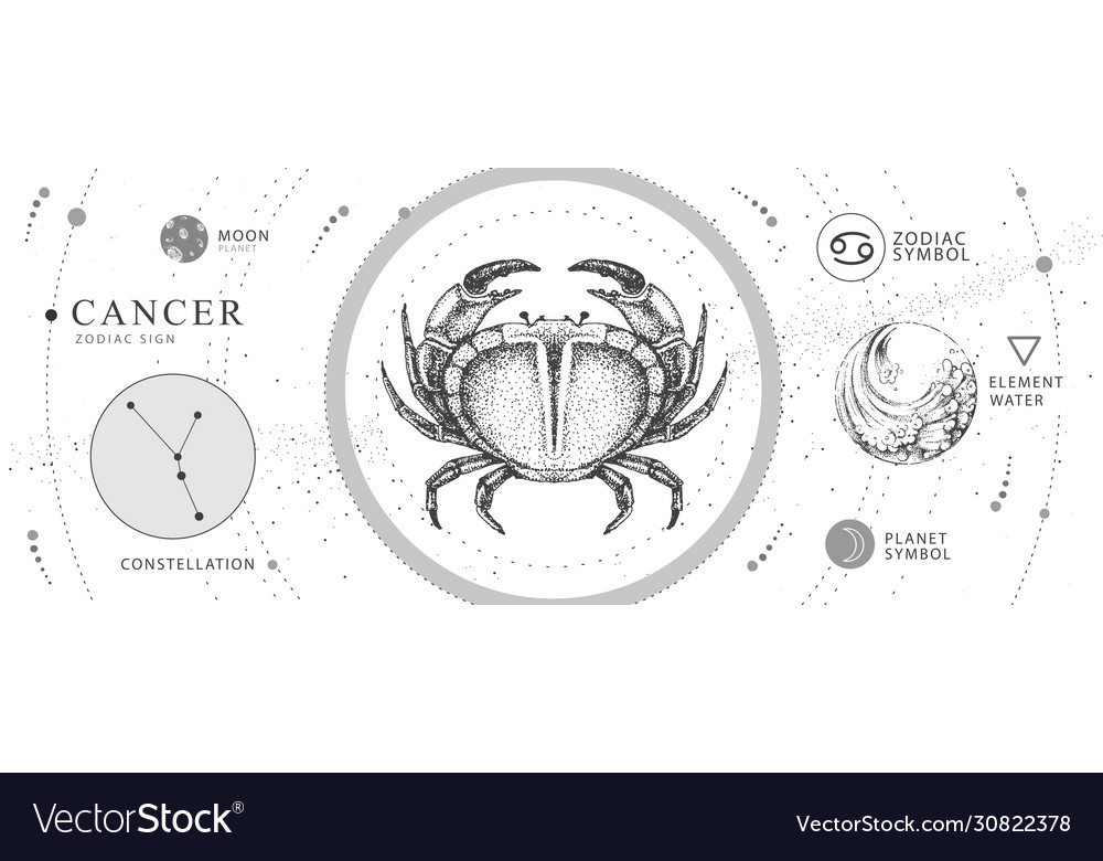 Witchcraft Card With Astrology Cancer Zodiac Sign Vector Image