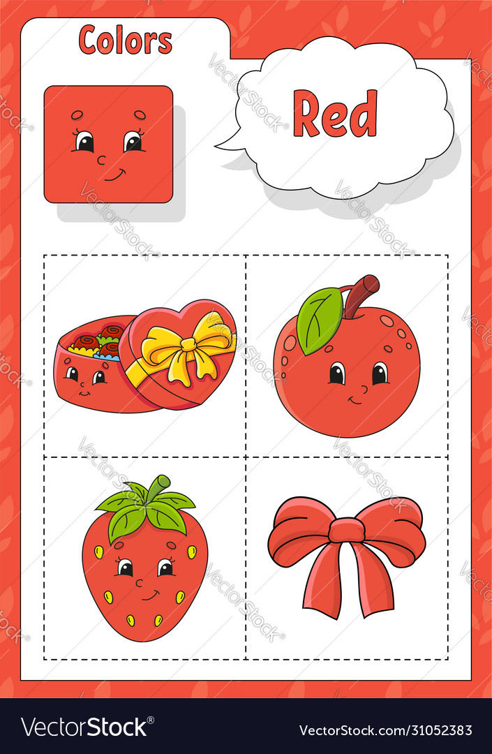 Learning colors red color flashcard for kids cute Vector Image