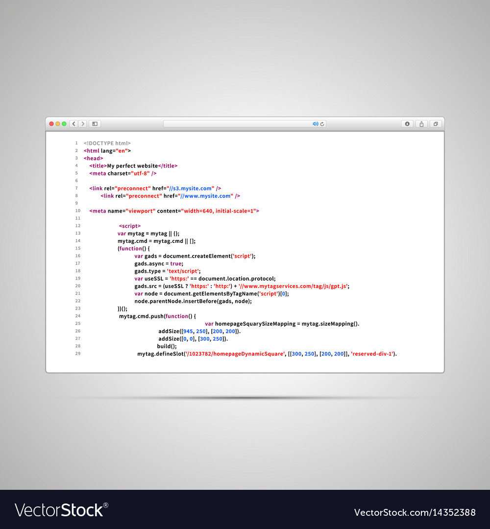 Browser window with simple html code of web page