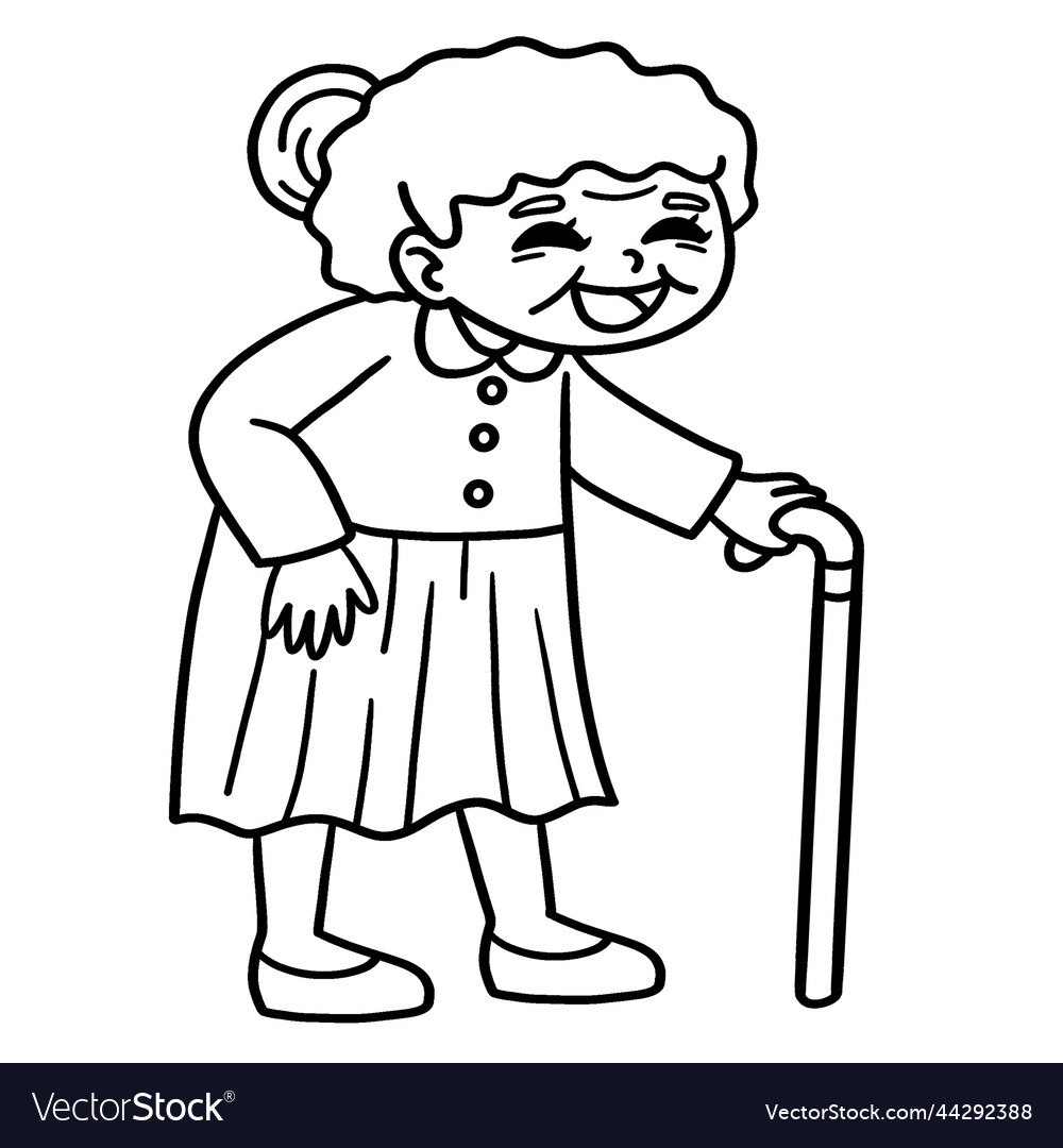 Old Woman Isolated Coloring Page For Kids Vector Image