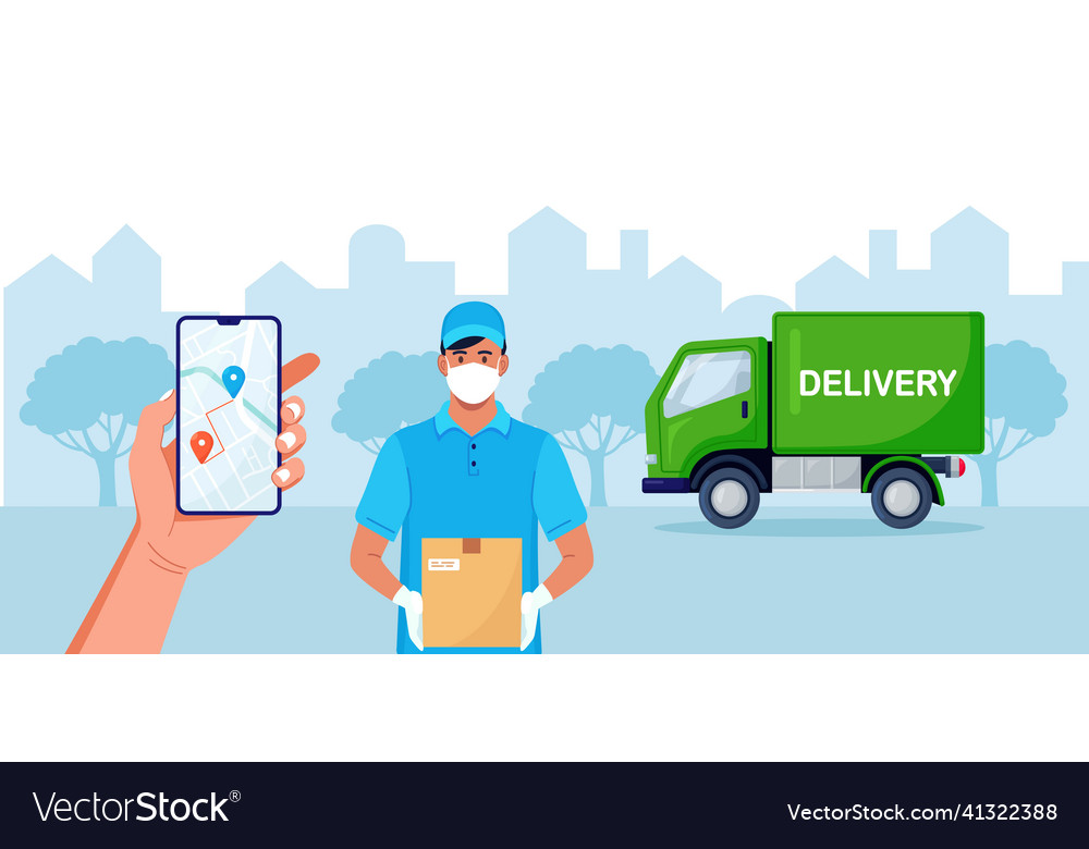 Smartphone with mobile app for delivery tracking Vector Image