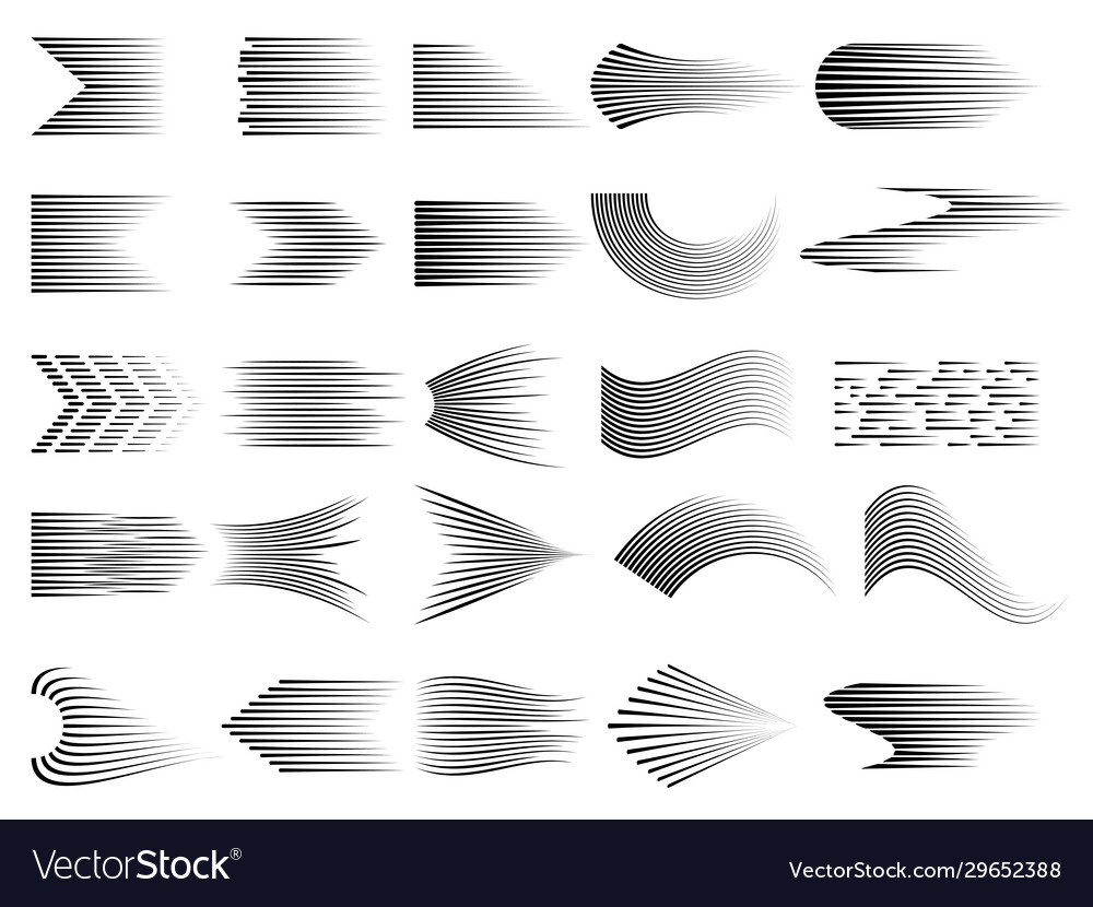 Speed lines collection. Gradient comic cartoon digital lines of