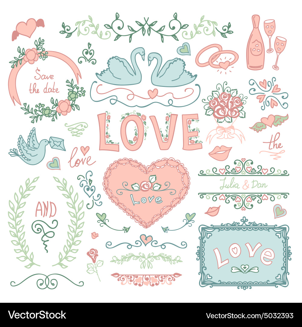 Set wedding decorative elements Royalty Free Vector Image
