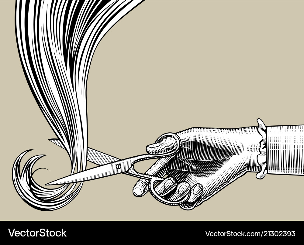 Womans hand cutting hair with scissors Royalty Free Vector