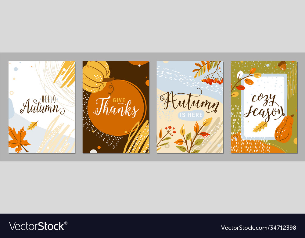 Autumn posters set background autumn-time Vector Image