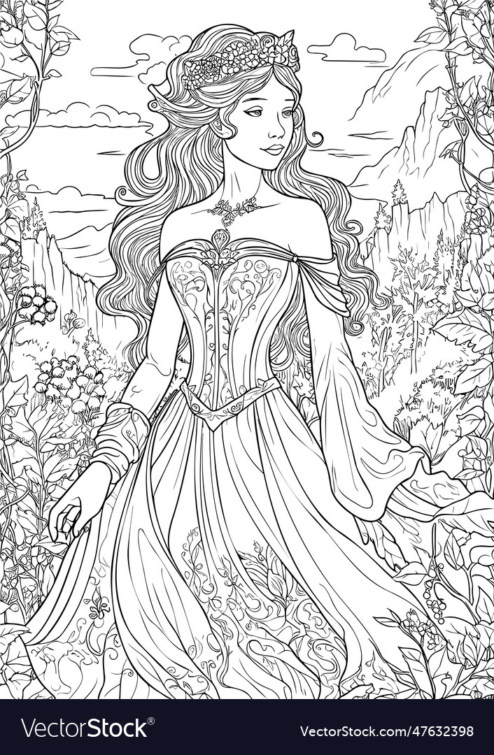 Premium Vector  Beautiful princess with castle printable coloring