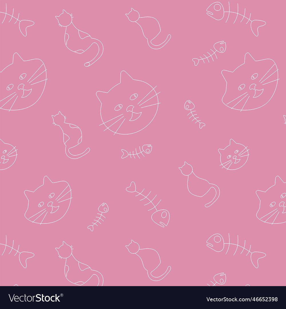 Pattern without background cats and fish skeletons