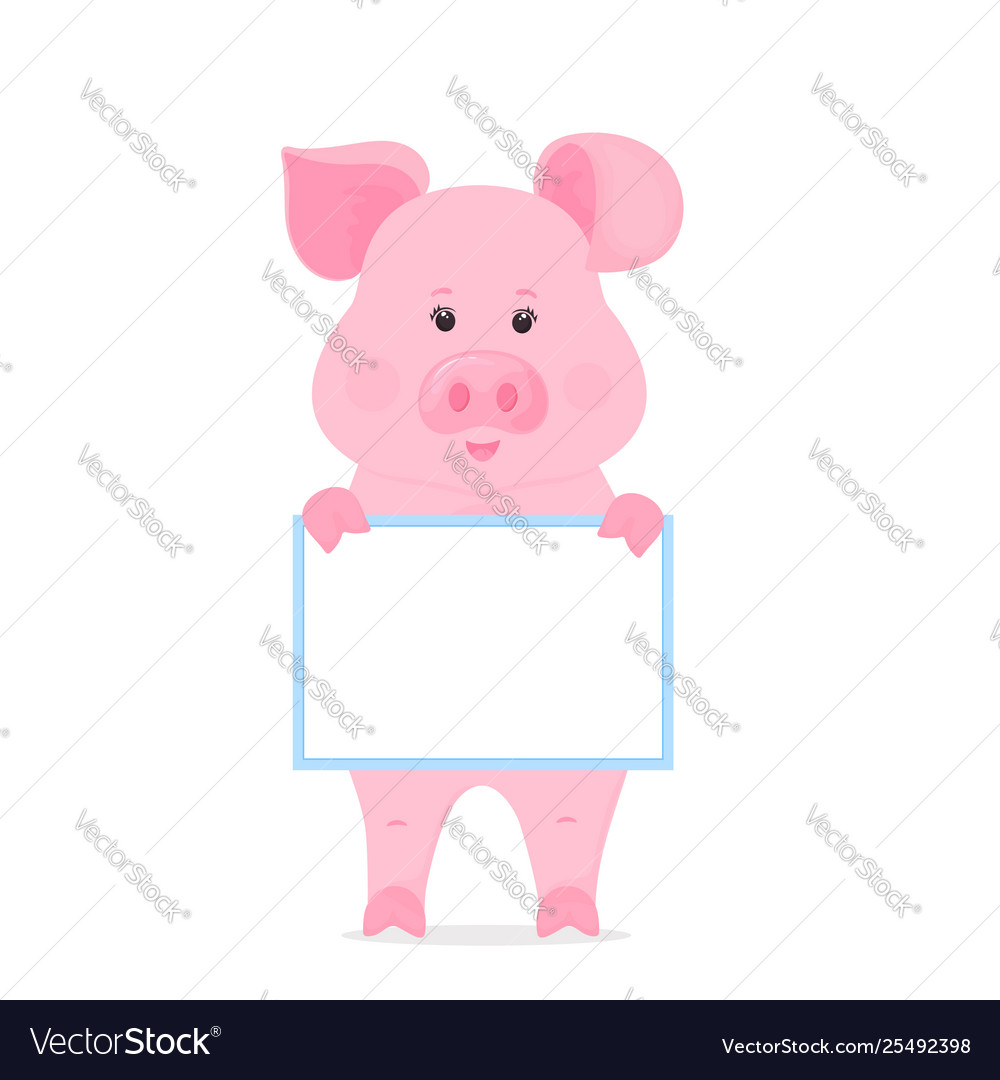 Pig hold a blank sign clean poster empty Vector Image