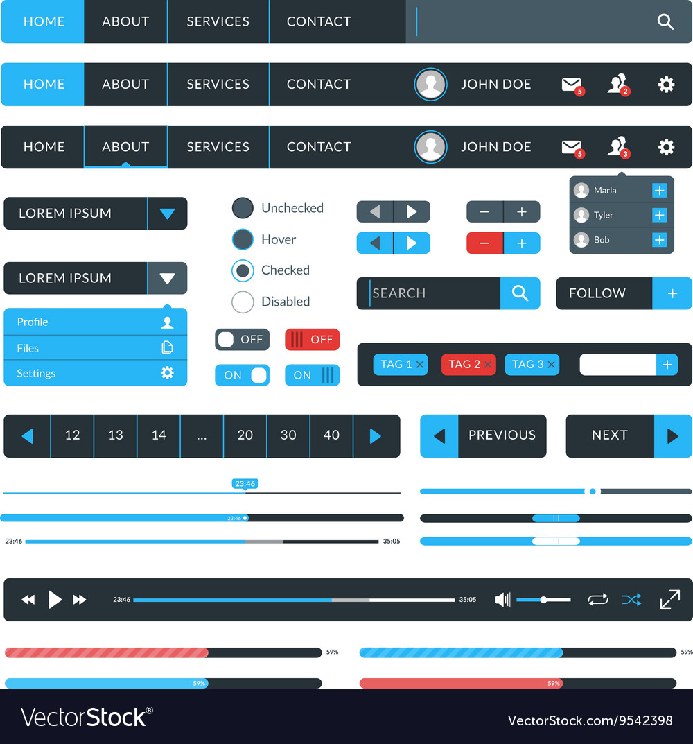Set of flat design ui elements for website Vector Image