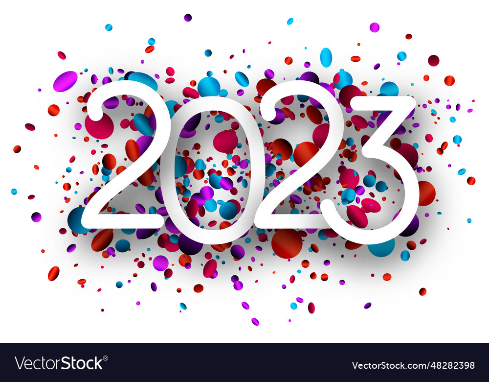 White paper 2023 sign on colorful round spot